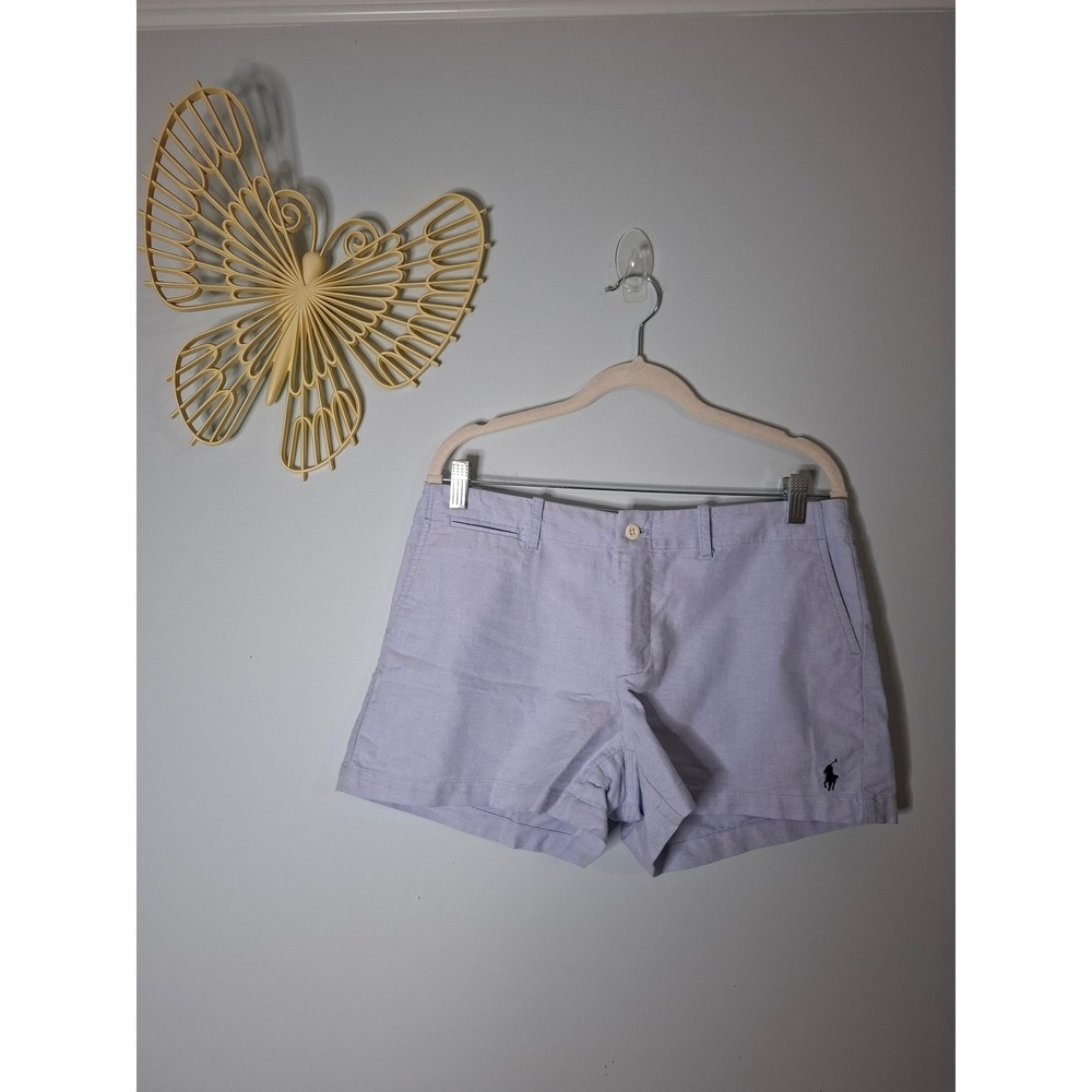 Ralph Lauren Womens Light Blue Oxford Cotton Pony Logo Shorts Size 6